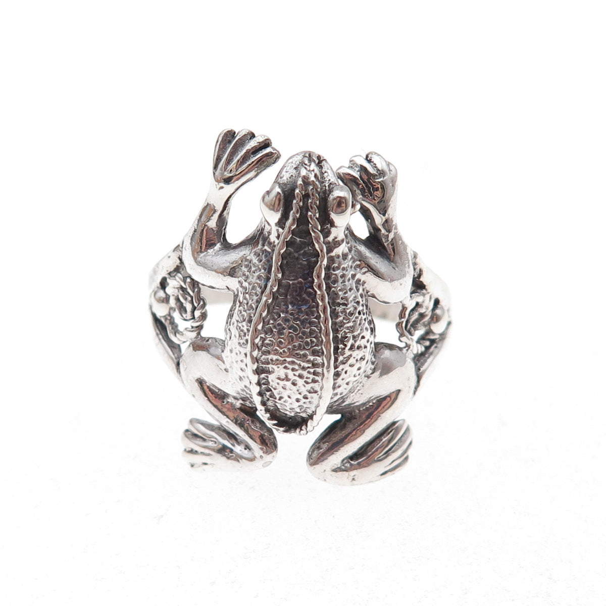 925 Sterling Silver Vintage Frog Good Luck Oxidized Ring Size 9.75