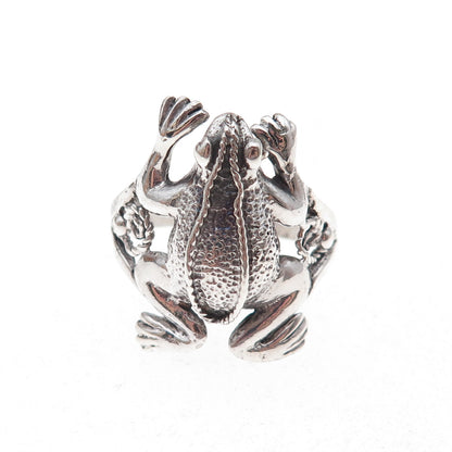 925 Sterling Silver Vintage Frog Good Luck Oxidized Ring Size 9.75