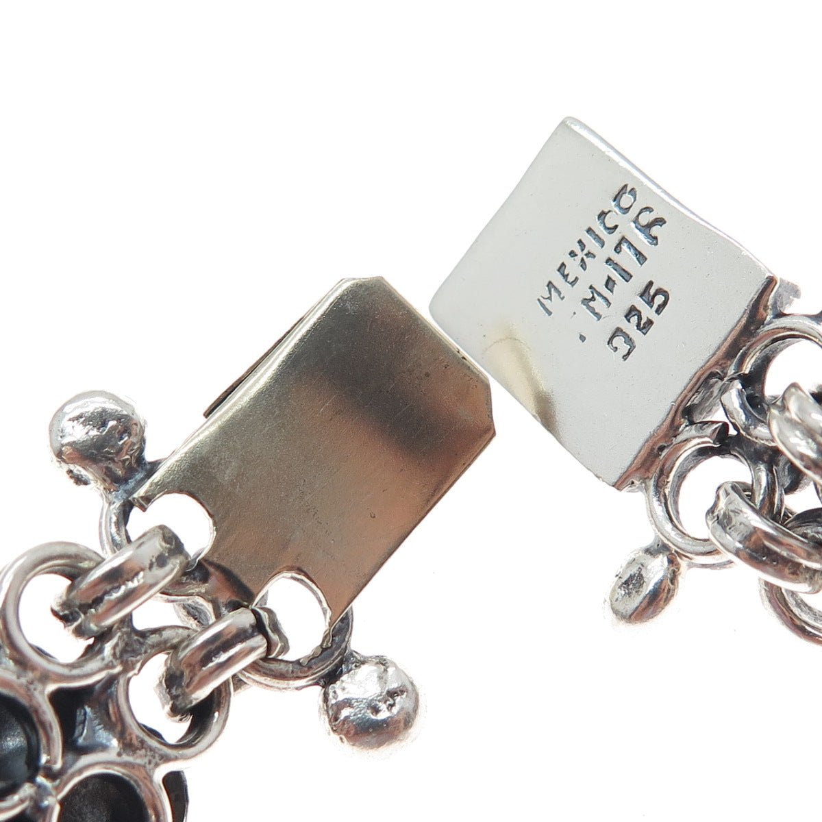 925 Sterling Silver Vintage Mexico Modernist Flower Beaded Bracelet 7.25"