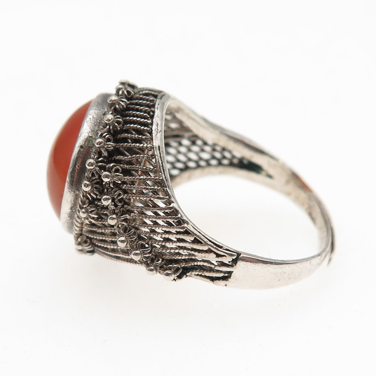 925 Sterling Silver Antique Art Deco Real Carnelian Adjustable Ring Size 6.75