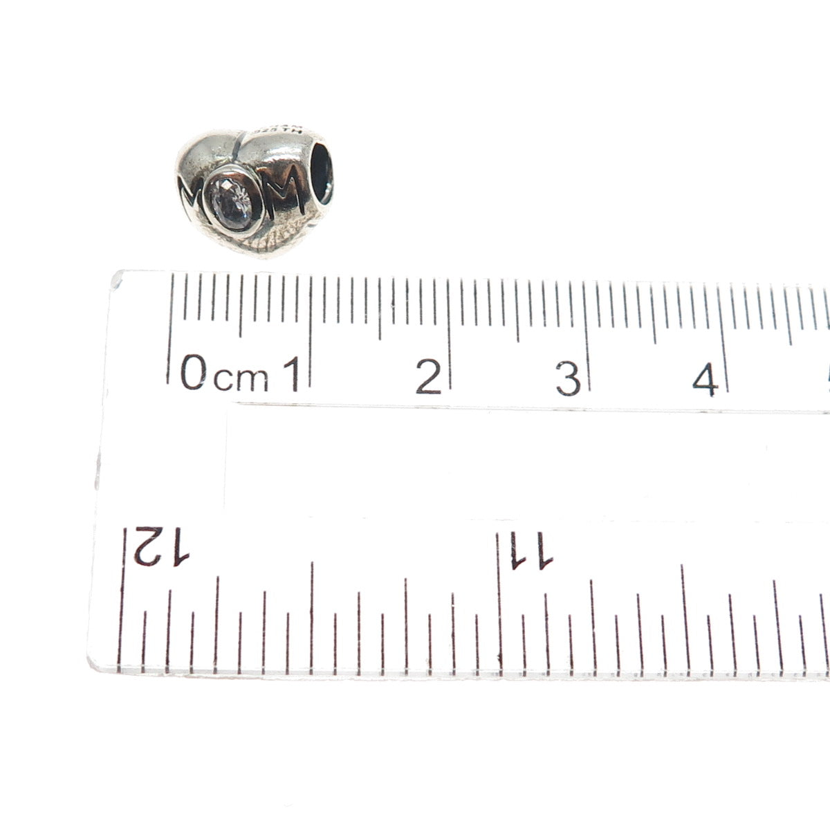 CHAMILIA 925 Sterling Silver Round-Cut C Z Mom Heart Slide Bead Charm