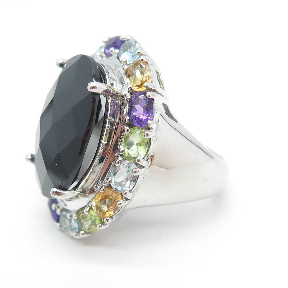 925 Sterling Silver Spinel Amethyst Peridot Topaz Citrine Garnet Gem Ring Size 6