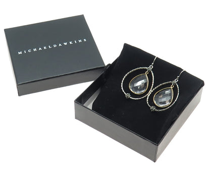 MICHAEL DAWKINS 925 Sterling Silver 2-Tone Rock Crystal Teardrop Earrings