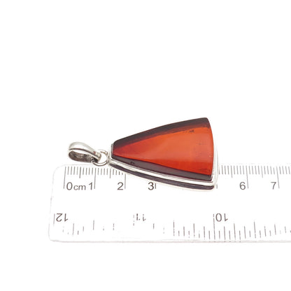 925 Sterling Silver Vintage Real Amber Modernist Pendant