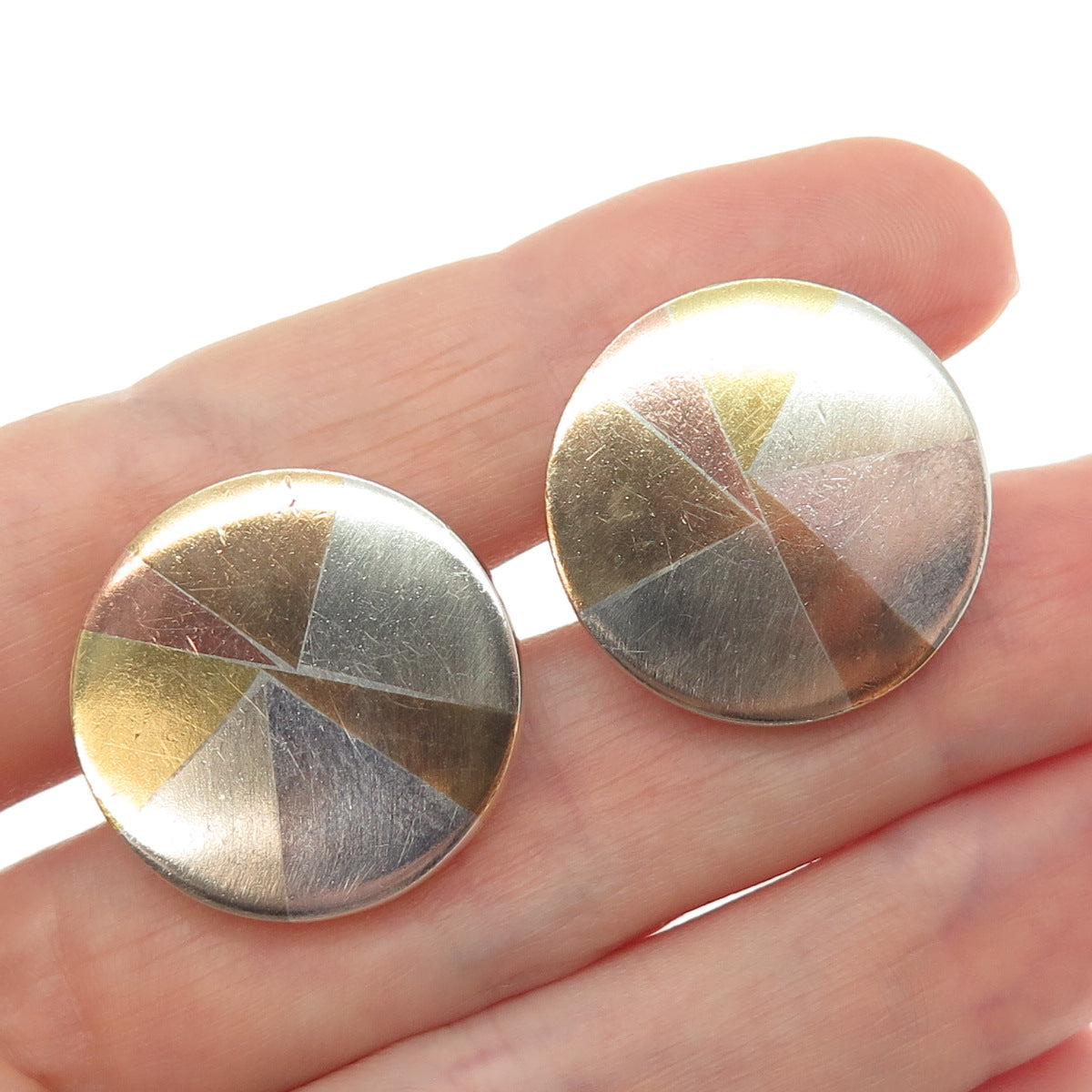 925 Sterling Silver 3-Tone Vintage Mexico Modernist Cufflinks #200