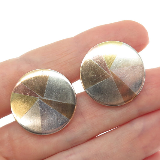 925 Sterling Silver 3-Tone Vintage Mexico Modernist Cufflinks #200
