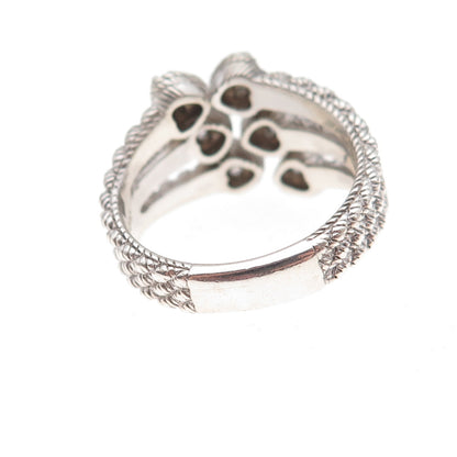 Judith Ripka 925 Sterling Silver C Z Heart 3-Row Adjustable Ring Size 7.75