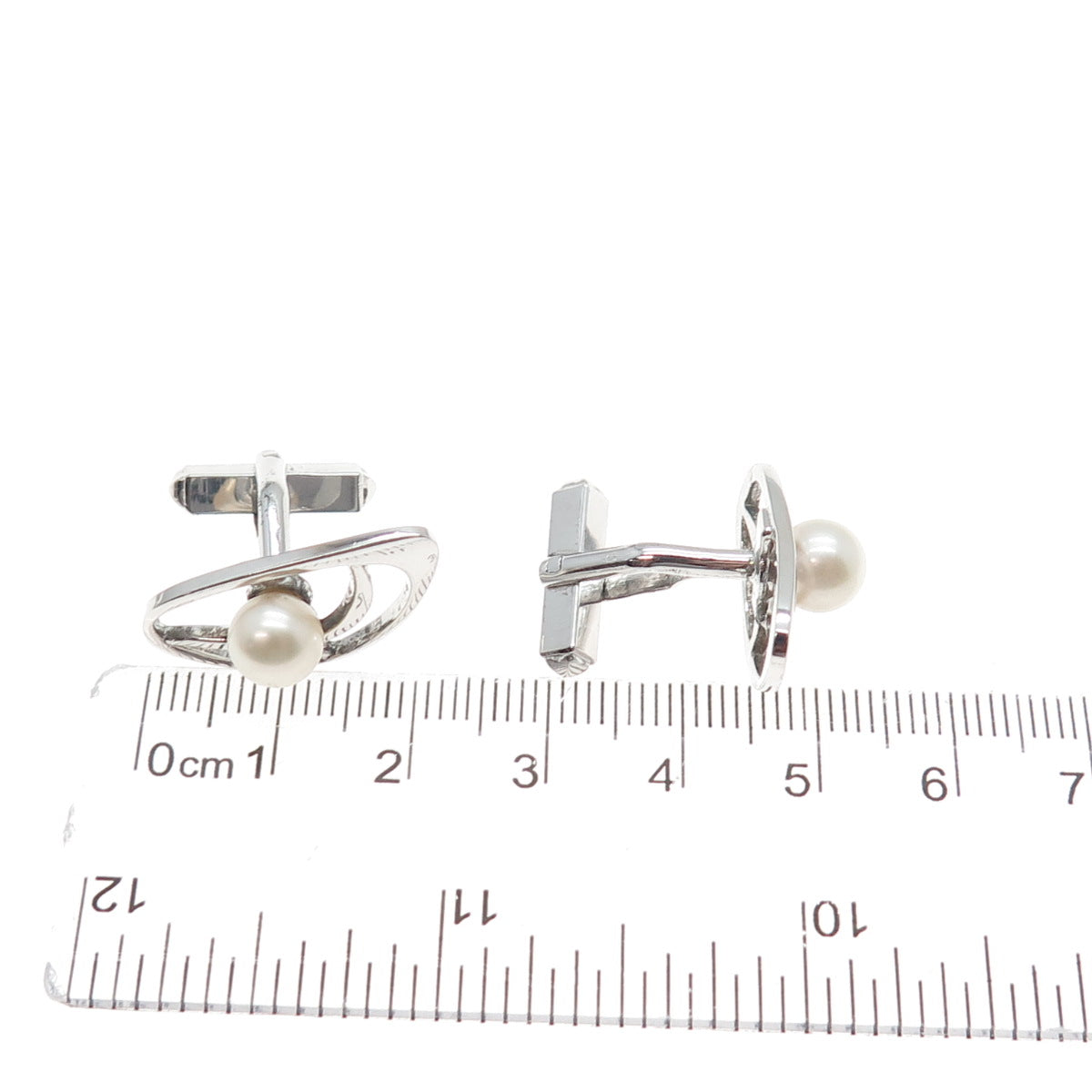 MIKIMOTO 925 Sterling Silver Antique Japan Real Akoya Pearl Cufflinks