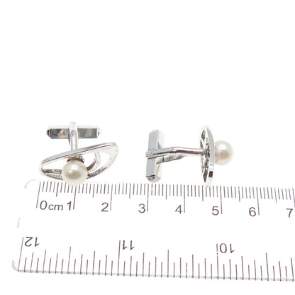 MIKIMOTO 925 Sterling Silver Antique Japan Real Akoya Pearl Cufflinks