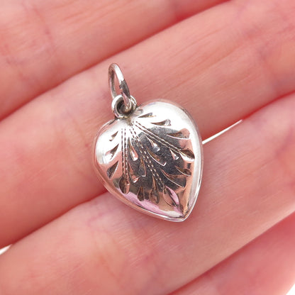 925 Sterling Silver Antique Art Deco Engraved Chatelaine Heart Charm Pendant