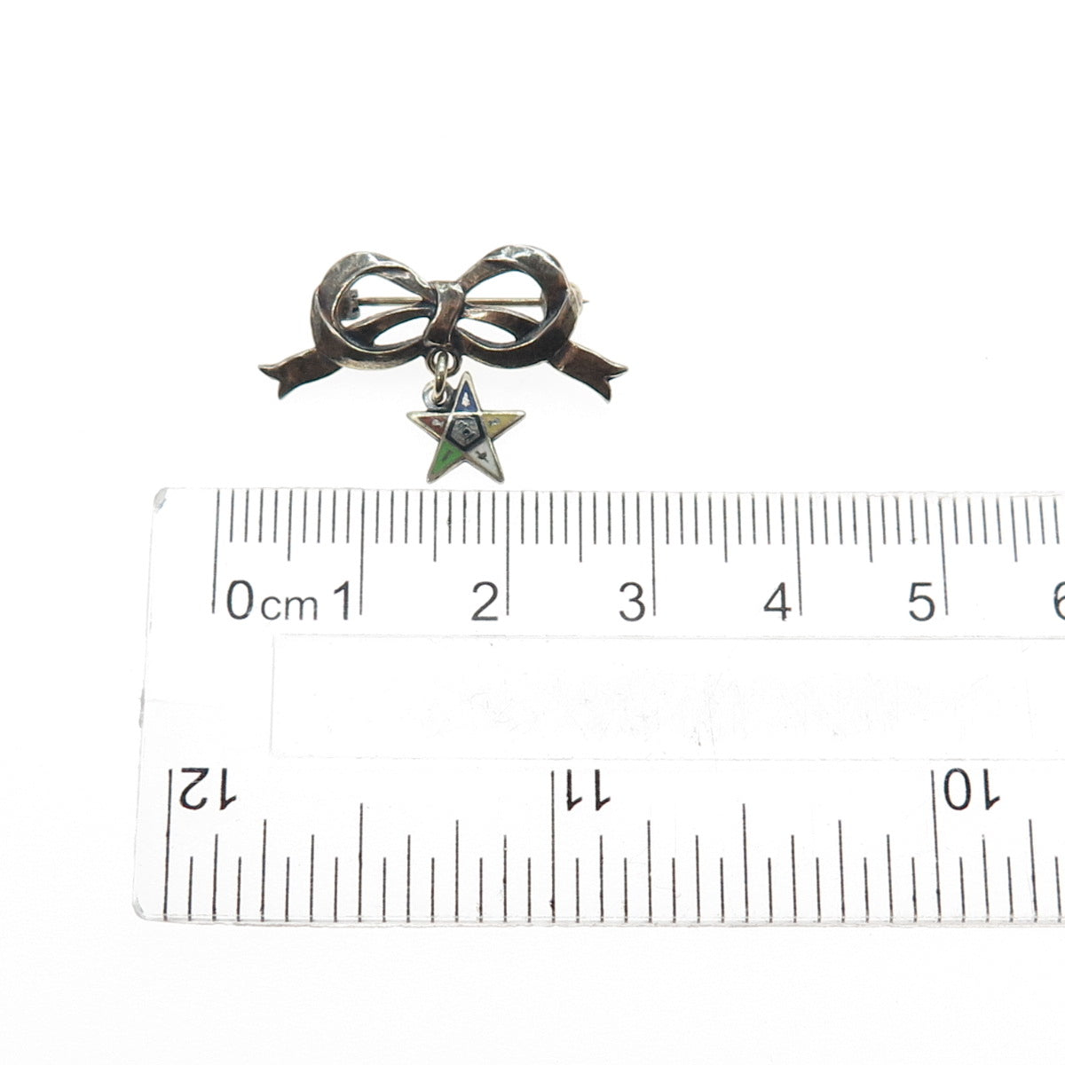 925 Sterling Silver Antique Art Deco Enamel Eastern Star Masonic Bow Pin Brooch
