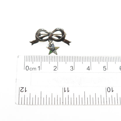 925 Sterling Silver Antique Art Deco Enamel Eastern Star Masonic Bow Pin Brooch