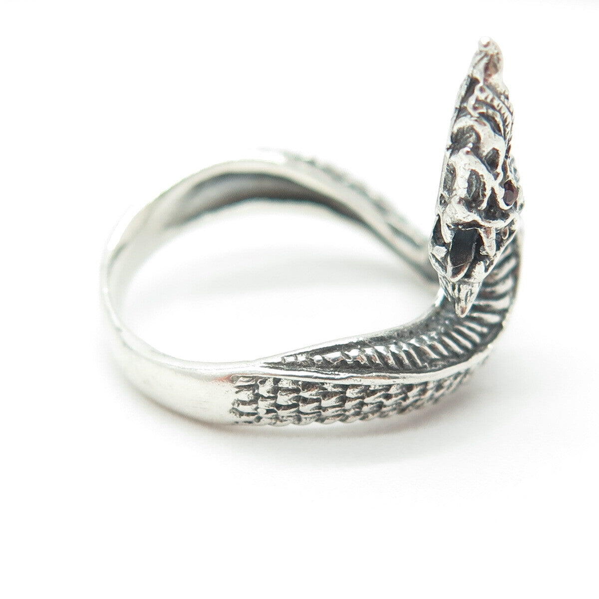 925 Sterling Silver Vintage Real Red Garnet Gemstone Dragon Ring Size 10