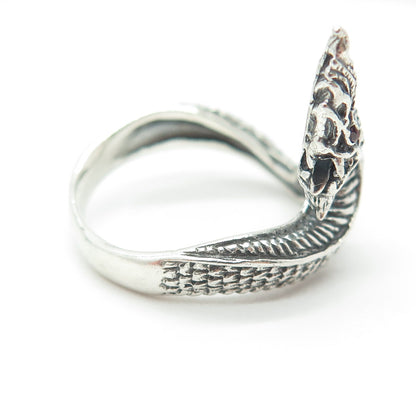 925 Sterling Silver Vintage Real Red Garnet Gemstone Dragon Ring Size 10