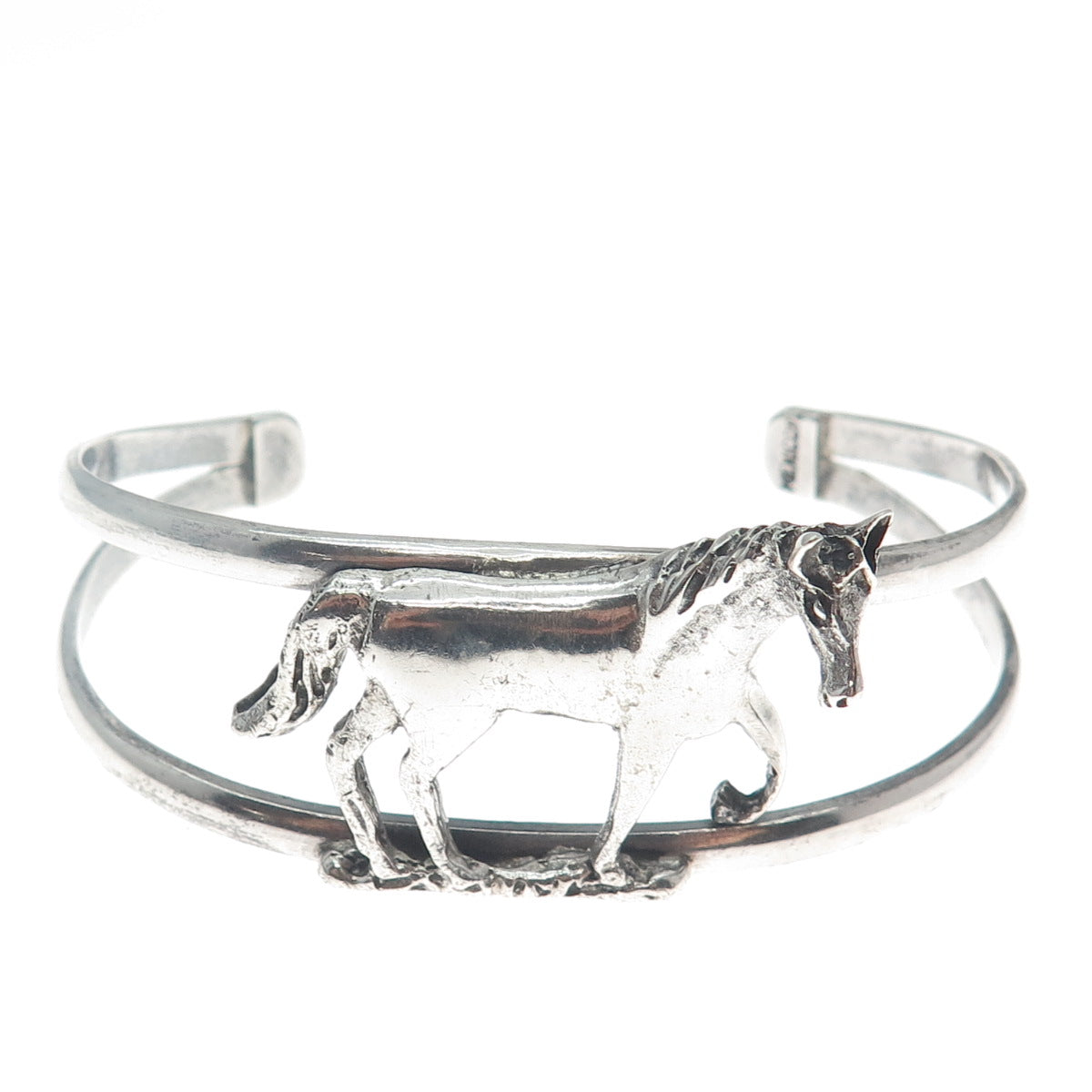 925 Sterling Silver Vintage Mexico Horse Adjustable Oxidized Bracelet 6.75"