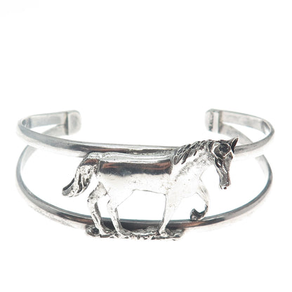 925 Sterling Silver Vintage Mexico Horse Adjustable Oxidized Bracelet 6.75"