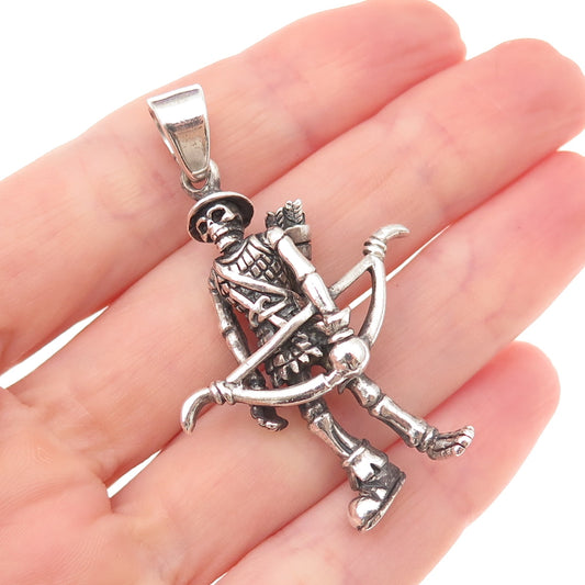 925 Sterling Silver Vintage Skeleton Warrior Oxidized 3D Pendant