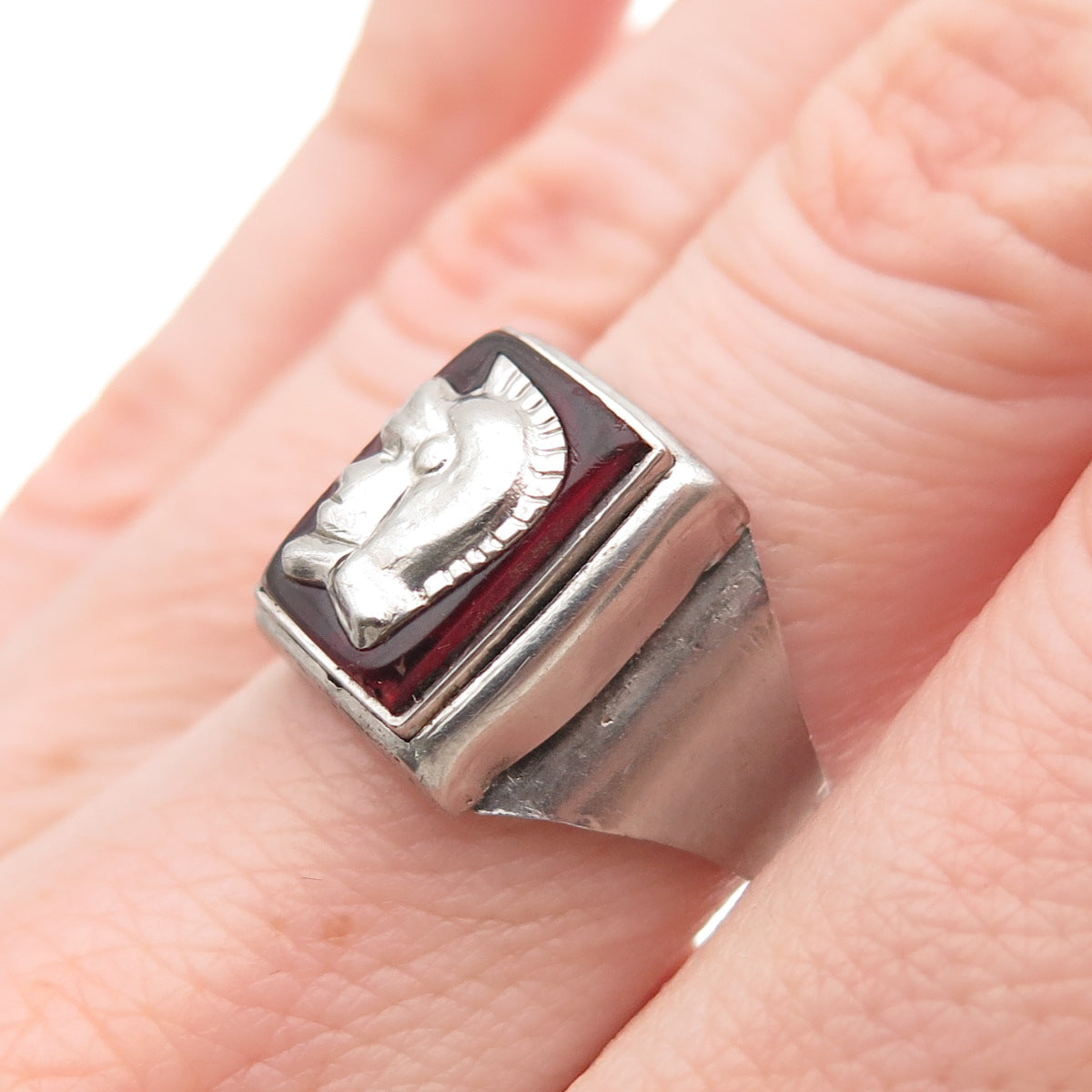 Silver-Tone Antique Art Deco Enamel Roman Warrior Ring Size 6.5