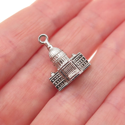 Wells 925 Sterling Silver Antique Art Deco US Capitol Building 3D Charm Pendant