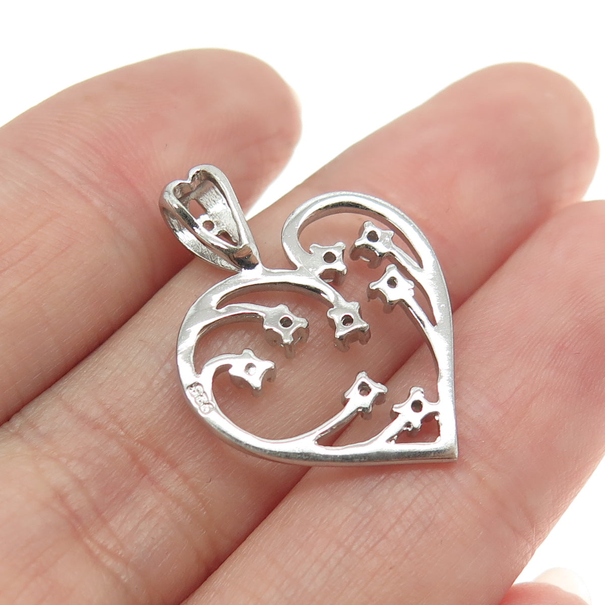 925 Sterling Silver Round-Cut C Z Sparkle Heart Pendant