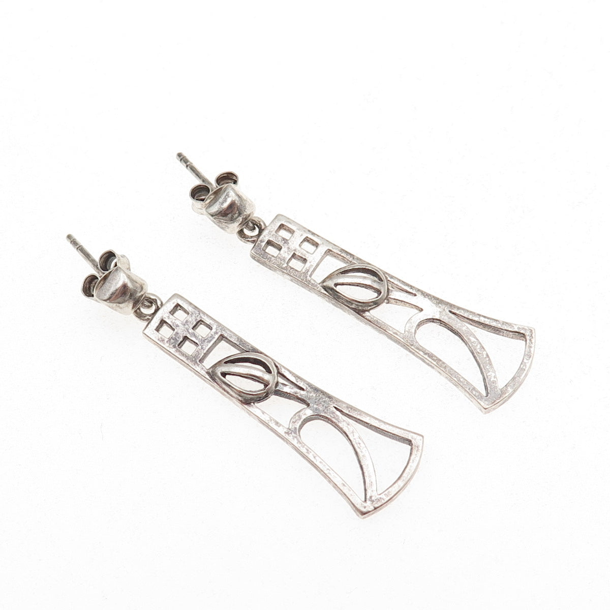 925 Sterling Silver Vintage Tulip Flower Oxidized Dangle Earrings