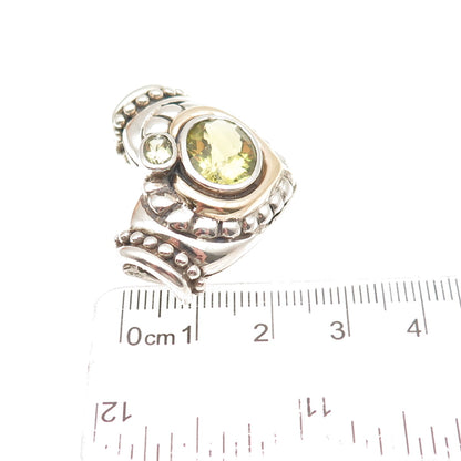 SAMUEL BENHAM Sterling Silver 14K Gold Vintage Real Peridot Heart Slide Pendant