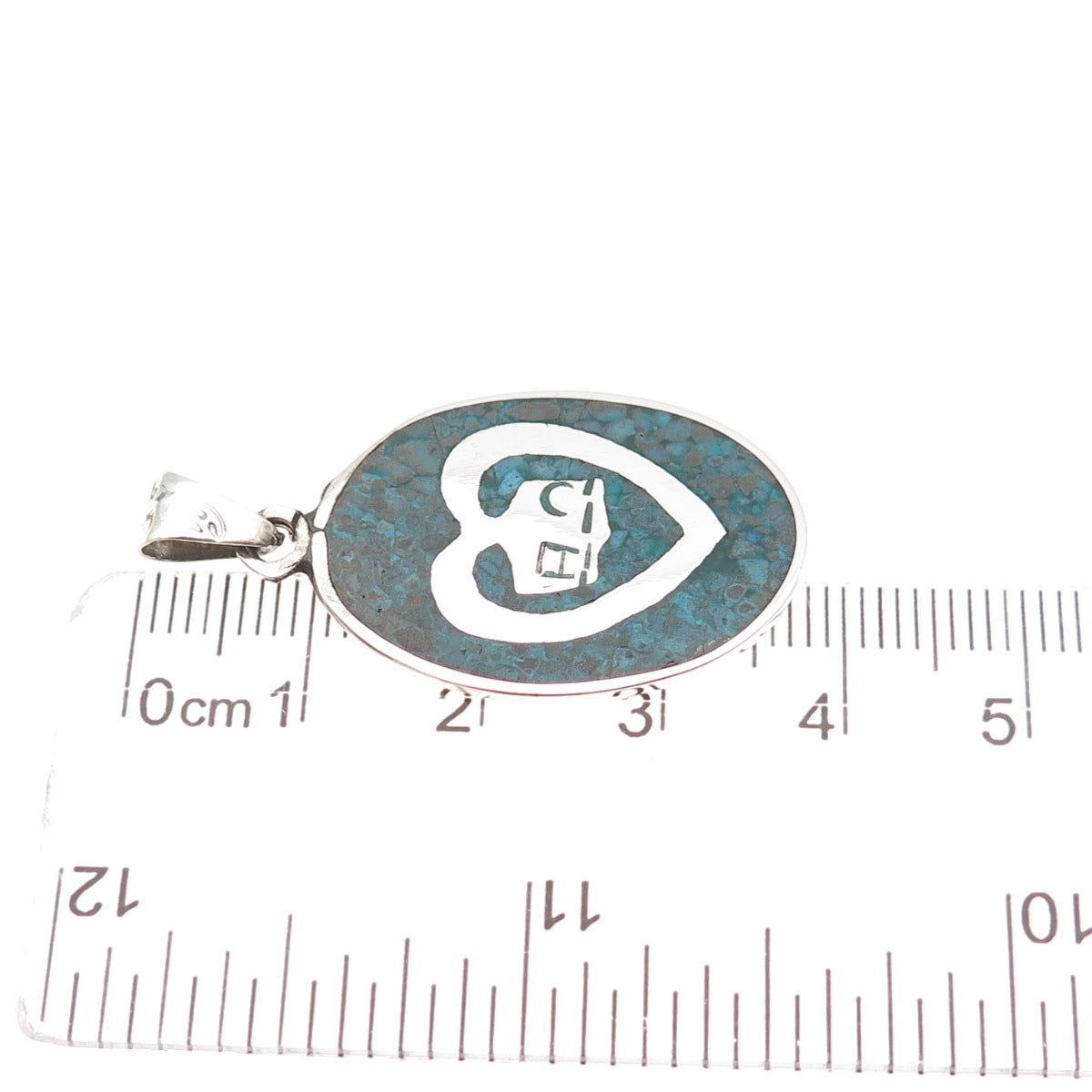 925 Sterling Silver Vintage Mexico Real Turquoise Inlay Heart & House Pendant
