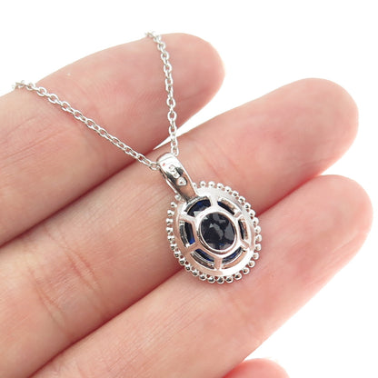 925 Sterling Silver Lab-Created Sapphire Pendant Rolo Chain Necklace 18"