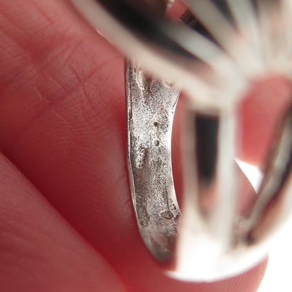 925 Sterling Silver Vintage Modernist Ribbed Dome Oxidized Ring Size 7
