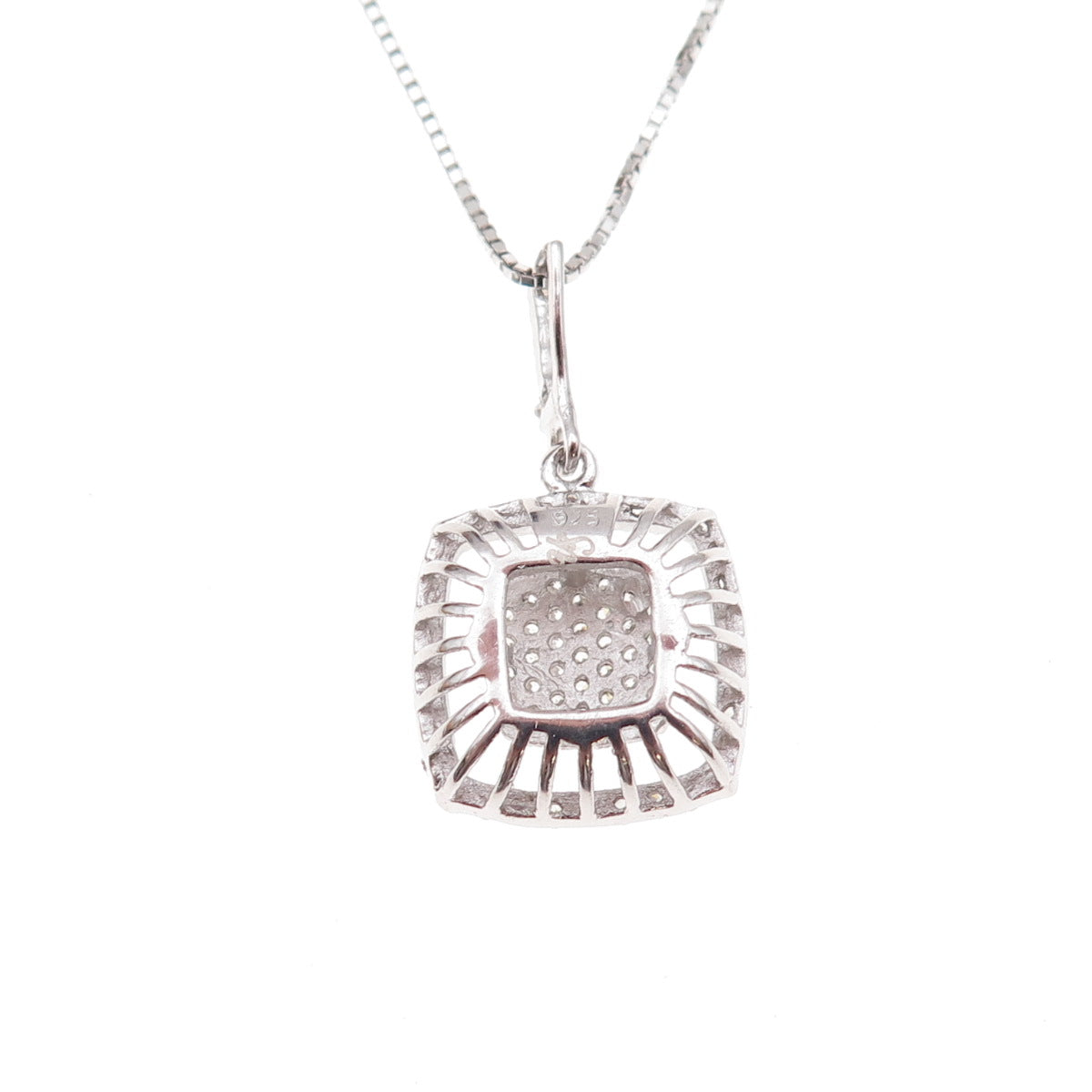 925 Sterling Silver Round-Cut C Z Box Chain Necklace 17-18"