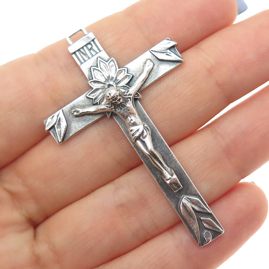 925 Sterling Silver Vintage Crucifix Cross Oxidized Charm Pendant