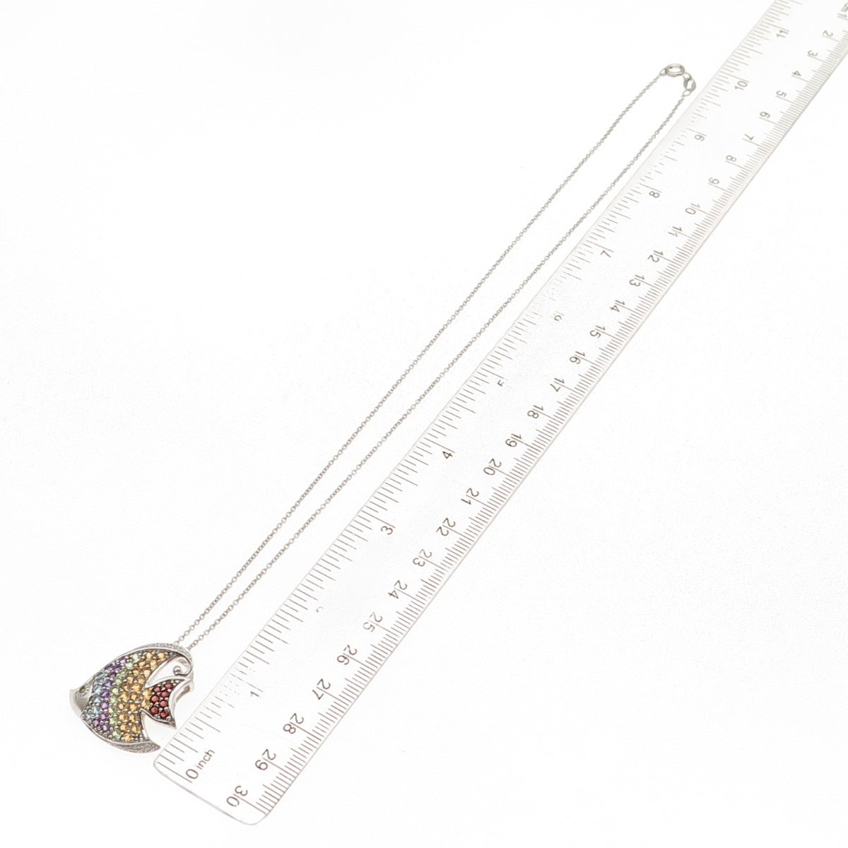 925 Sterling Silver Real Diamond & Multi-Gem Angelfish Cable Chain Necklace 18"