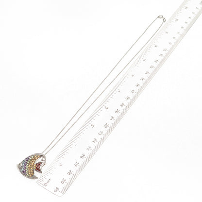 925 Sterling Silver Real Diamond & Multi-Gem Angelfish Cable Chain Necklace 18"