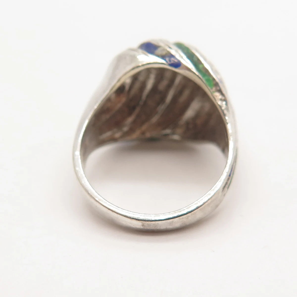 925 Sterling Silver Vintage Enamel Striped Domed Ring Size 6.25