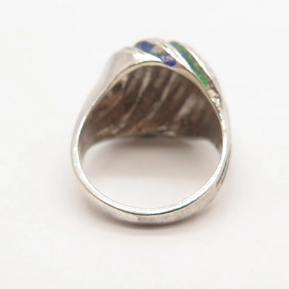925 Sterling Silver Vintage Enamel Striped Domed Ring Size 6.25