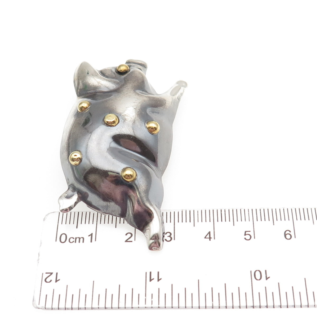 925 Sterling Silver 2-Tone Vintage Mexico Pig Oxidized Pin Brooch / Pendant