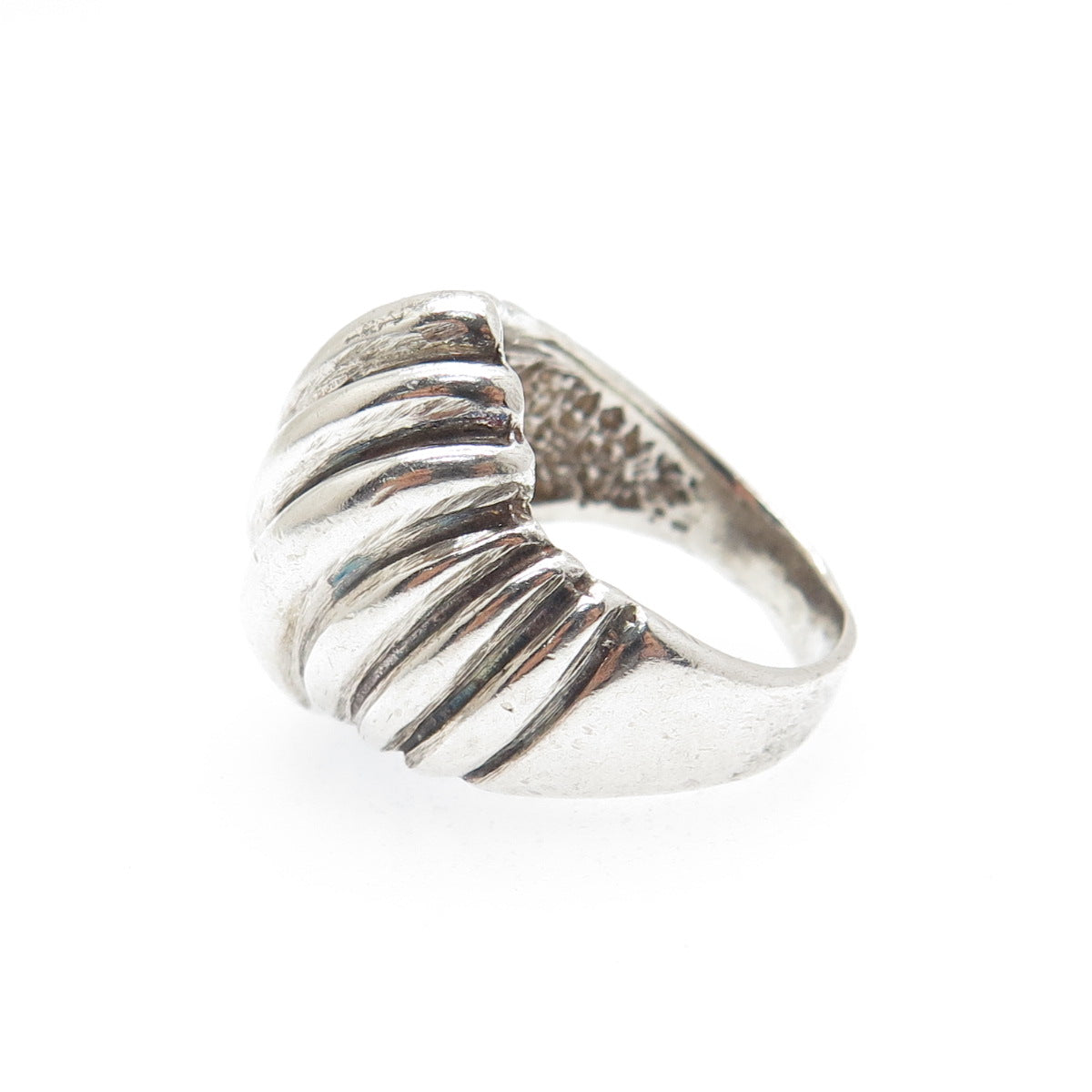 925 Sterling Silver Vintage Modernist Ribbed Oxidized Ring Size 5.25