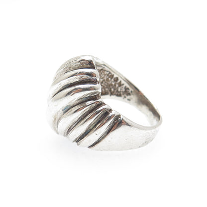 925 Sterling Silver Vintage Modernist Ribbed Oxidized Ring Size 5.25