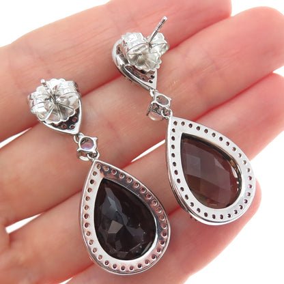 925 Sterling Silver Real Smoky Quartz Topaz Tourmaline Moonstone Dangle Earrings