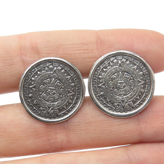 925 Sterling Silver Vintage Mexico Mayan Calendar Oxidized Cufflinks