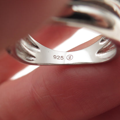 925 Sterling Silver Real Round-Cut Black Spinel Crisscross Ring Size 6.5