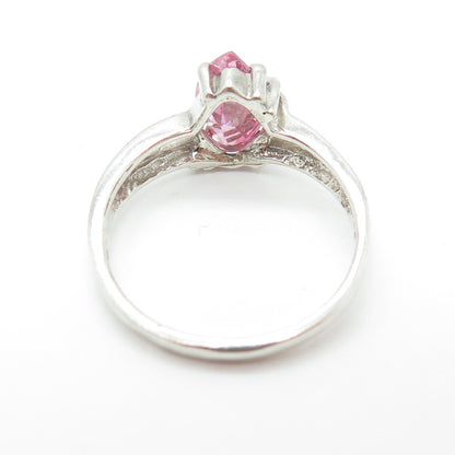 SHUBE 925 Sterling Silver Vintage Marquise-Cut Pink C Z Ring Size 9