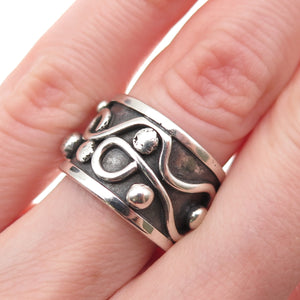 925 Sterling Silver Vintage Modernist Oxidized Wide Band Ring Size 5.25