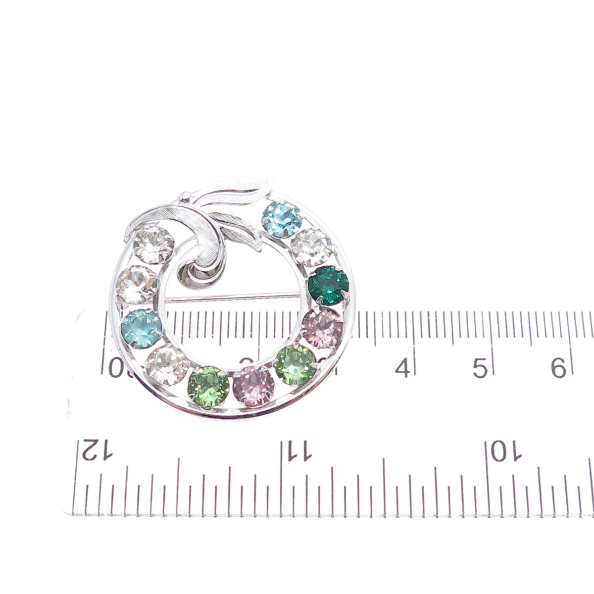 VAN DELL 925 Sterling Silver Antique Art Deco Multi-Color Rhinestone Pin Brooch