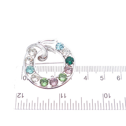 VAN DELL 925 Sterling Silver Antique Art Deco Multi-Color Rhinestone Pin Brooch