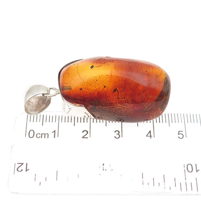 925 Sterling Silver Vintage Real Amber Modernist Charm Pendant