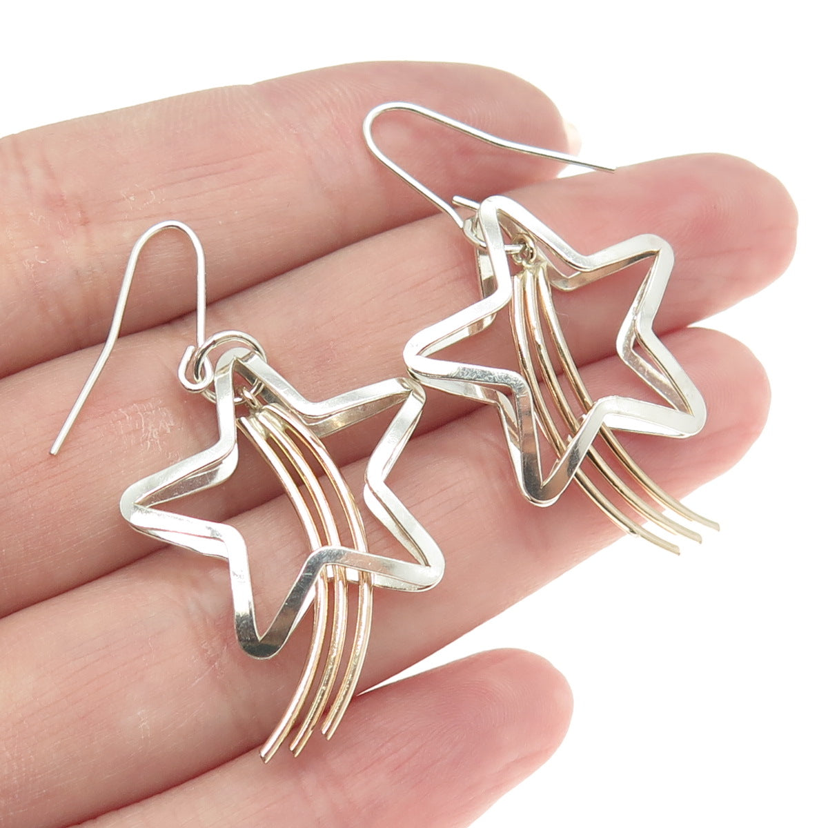 JOHN W. REED 925 Sterling Silver 2-Tone Vintage Falling Star Earrings