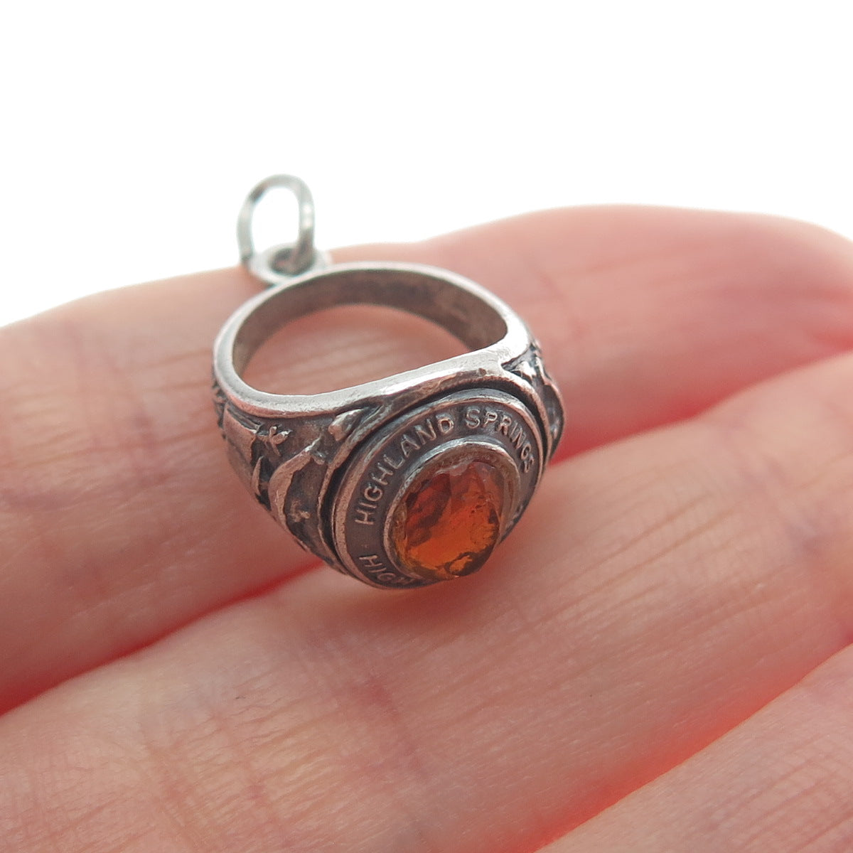 BEAU 925 Sterling Vintage Rhinestone Highland Springs HS Ring Mini Charm Pendant