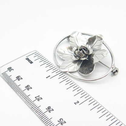 925 Sterling Silver Vintage Floral Pin Brooch