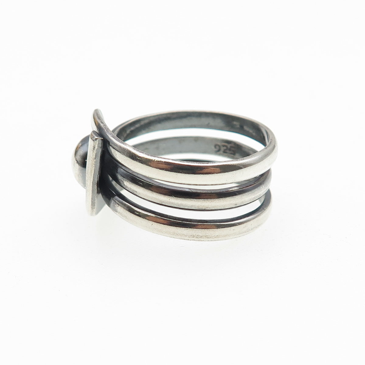 925 Sterling Silver Vintage Modernist Multi-Row Oxidized Ring Size 9.25